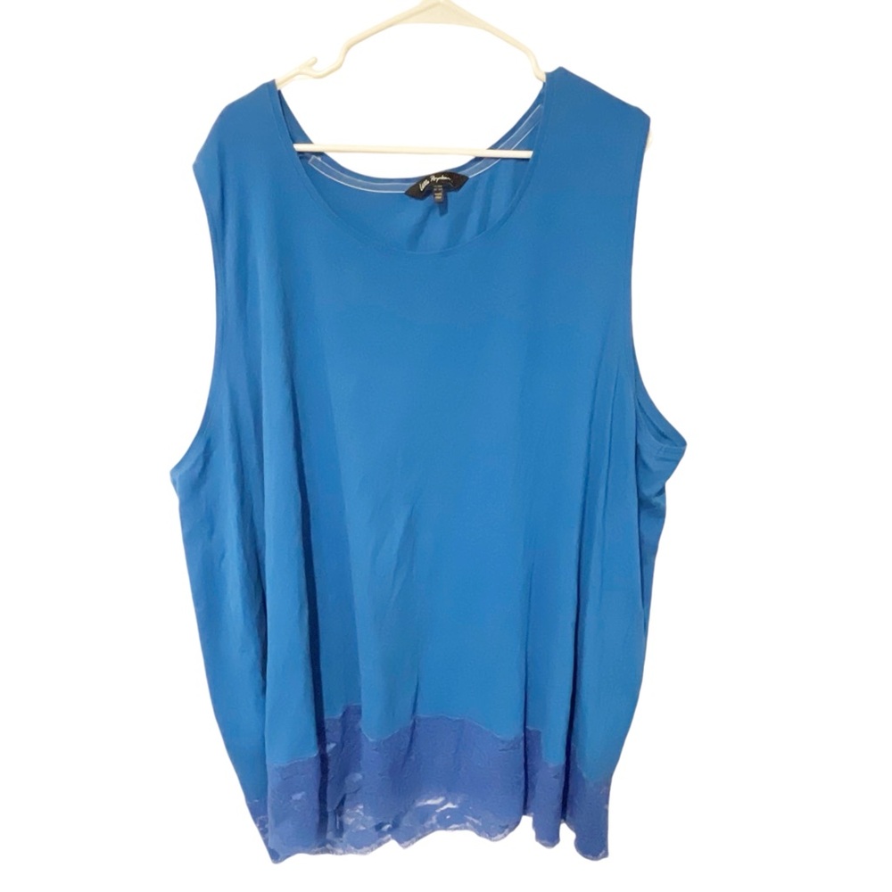 Ulla Popken Plus Size 32/34 Blue Lace Trim Tank Top Sleeveless